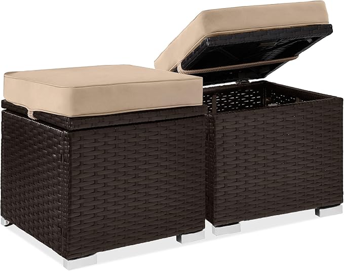 Best Choice Products Set of 2 Wicker Ottomans, Additional Seating, Side Table by BestChoiceProducts