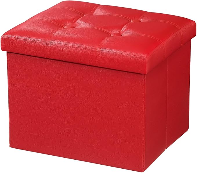 AmasSmile Storage Ottoman Folding Foot Rest Stool, Leather Footstool Bench by AmasSmile