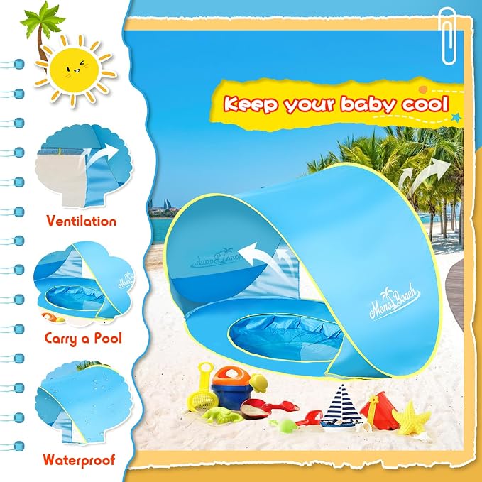 Monobeach Baby Beach Tent with Beach Sand Toys Pop Up Portable Shade Pool - Image 5