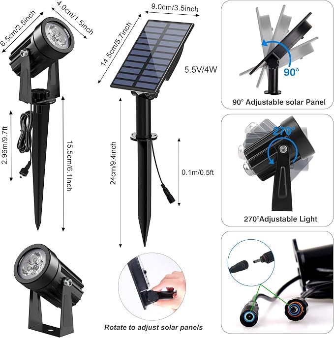 Blue Solar Spot Lights Outdoor, 2 Pack Solar Landscape Spotlights IP65 - Image 4