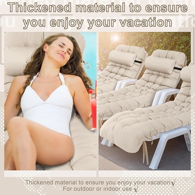 Tudomro 2 Pcs Light Beige 66'' Outdoor Chaise Lounge Cushion Waterproof Patio - Image 7