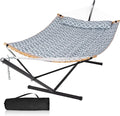 Double Hammock with Stand Included, Portable Hammock with Curved Spreader Bar by MansionHome