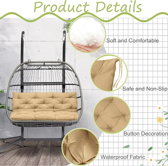 Waterproof Porch Swing Cushion Replacement, Thick 4" 2–3 Seat Outdoor Swing - Image 3