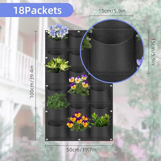 18 Pockets Hanging Planter Bags, Hanging Vertical Wall Mounted Plant Planting - Image 3