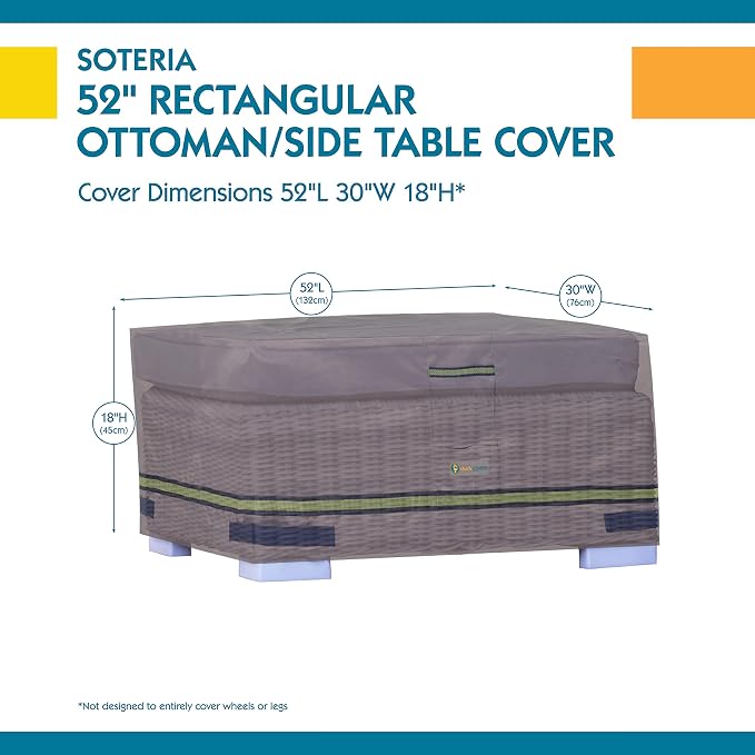 Duck Covers Soteria Waterproof 52 Inch Rectangular Patio Ottoman/Side Table - Image 8