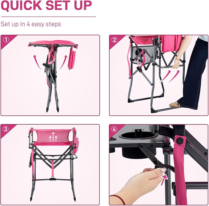 EVER ADVANCED Portable 30.7" Seat Height Tall Folding Camping Chair Directors - Image 7