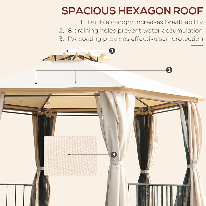 Outsunny 13' x 13' Patio Gazebo, Double Roof Hexagon Outdoor Gazebo Canopy - Image 3