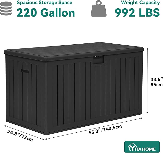 YITAHOME 200 Gallon Extra Large Deck Box, Double-Wall Resin Outdoor Storage Box - Image 6