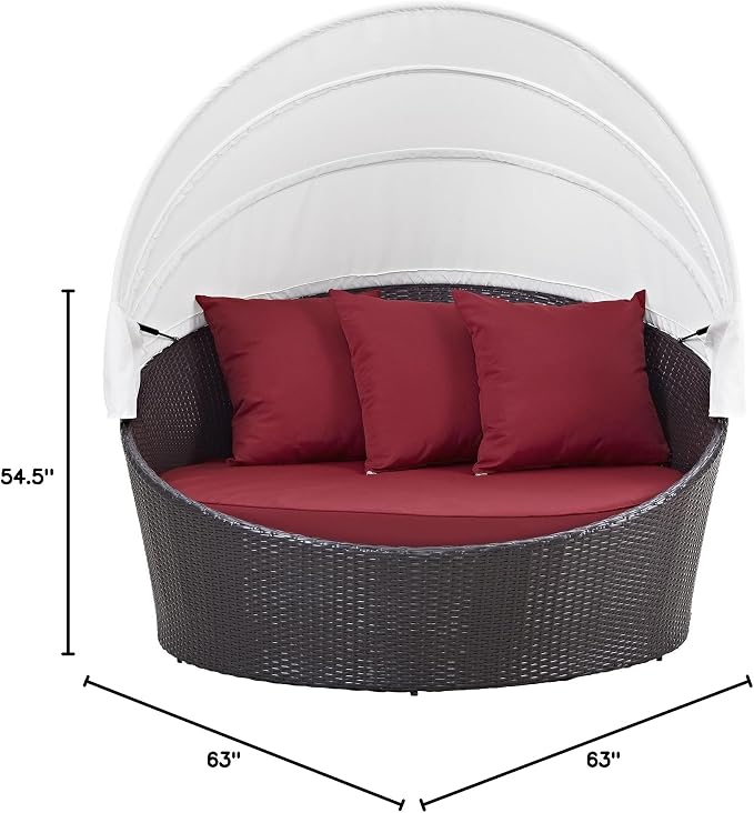 Modway Convene Wicker Rattan Outdoor Patio Retractable Canopy Round Poolside - Image 3