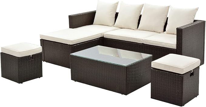 LUMISOL 5 Pieces Outdoor Patio Wicker Sofa Set, Rattan Furniture Sets - Image 4