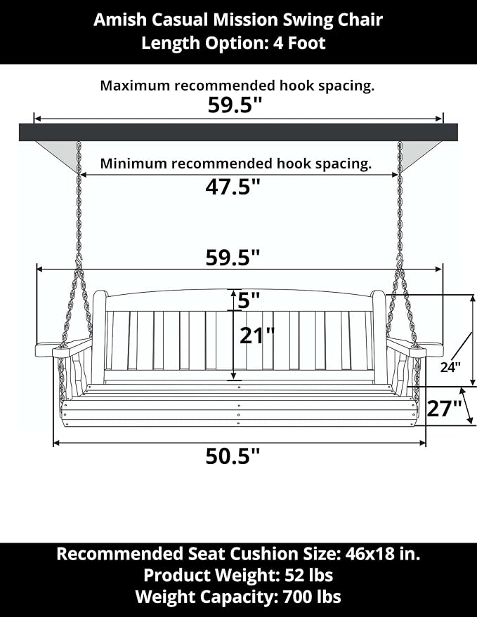 Amish Heavy Duty 800 Lb Mission Treated Porch Swing - Image 4