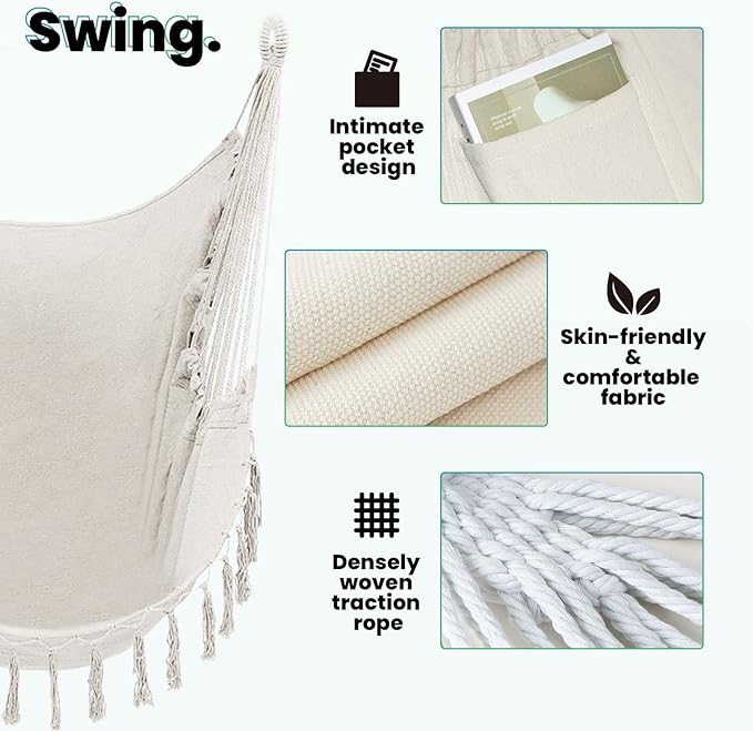 Hammock Chair with Stand, Heavy-Duty Hanging Chair with Stand, - Image 4
