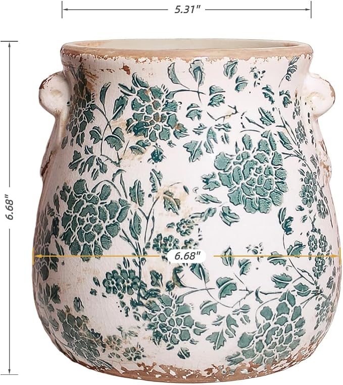 Tuscan Ceramic Planters and Kitchen Utensil Holder, 6.68 Inch Vintage Plant Pots - Image 3