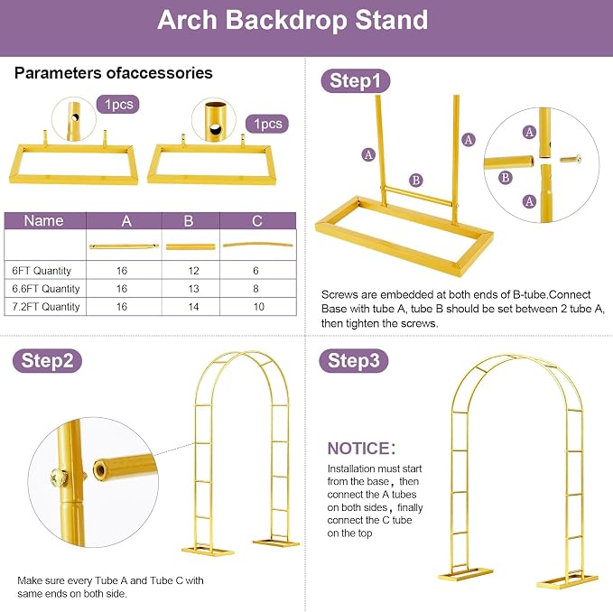 7.2FT Metal Garden Arch Trellis Arbor, Wedding Arch Stand - Image 8