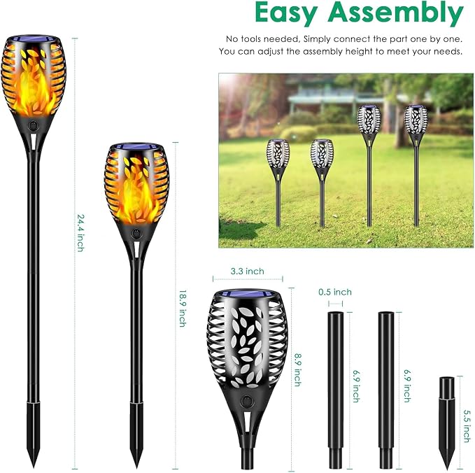 TomCare 6 Pack Outdoor Flickering Flames Torch Decorative Garden Lights Solar - Image 4