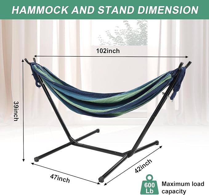 Hammock with Stand for Outside, 600lb Weight Capacity 3-in-1 Adjustable Height - Image 4