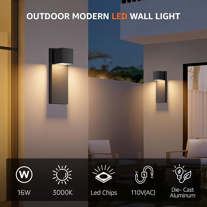 2 Pack 13" Modern Outdoor Led Wall Light, 16W 3000K 1200Lumen Porch & Patio - Image 8