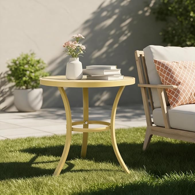VINGLI Outdoor Side Table, Small Metal Patio End Table, Outdoor Round Table - Image 7
