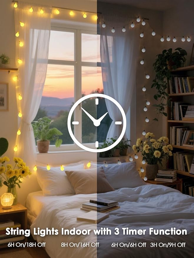 LORRYTE Connectable 43FT 100LED Globe String Lights | 8 Modes Warm White String - Image 5