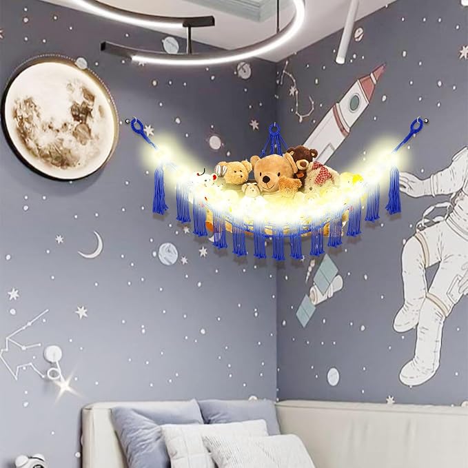 Stuffed Animal Hammock with LED Light, Large Stuffed Animals Storage Corner - Image 3