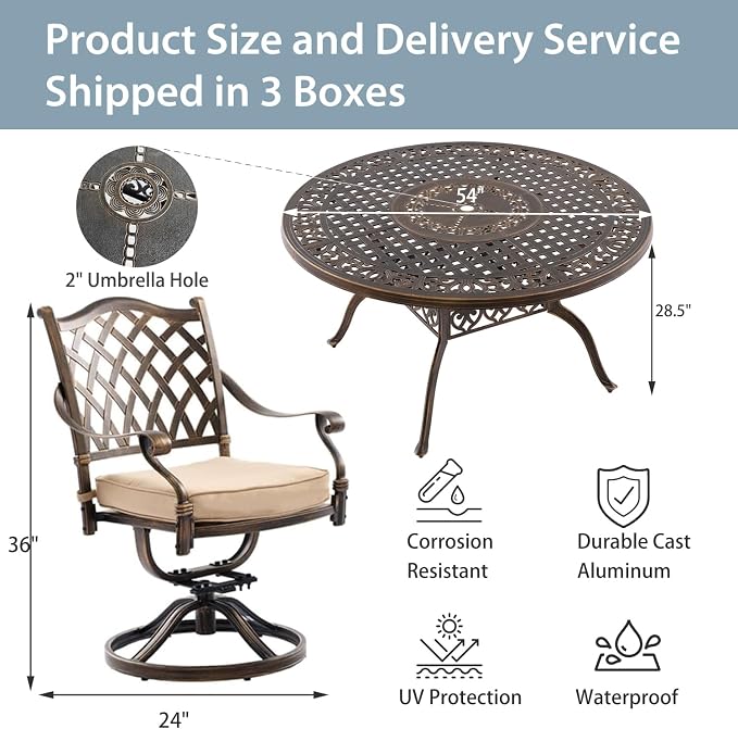5-Piece Cast Aluminum Patio Furniture, Patio Dining Set - Image 5
