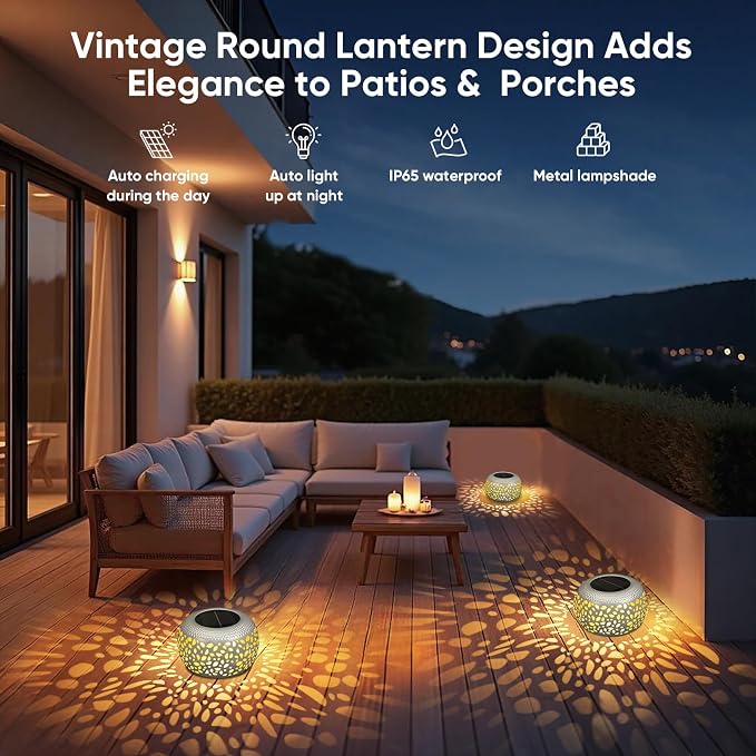 Solar Lanterns Outdoor Waterproof: 2 Pack White Hollow Out Metal Solar Lights - Image 5