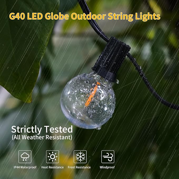 40FT LED Outdoor String Lights Waterproof, G40 LED Globe Outdoor Lights - Image 2