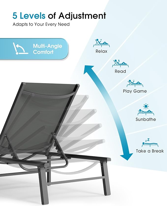 Ciokea Foldable Outdoor Lounge Chair, No Assembly Patio Chaise Lounge Outdoor - Image 7