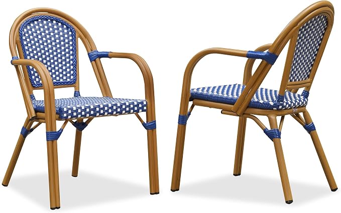 PURPLE LEAF French Bistro Chairs Set of 2 Aluminum Wicker Rattan Hand-Woven by PURPLELEAF