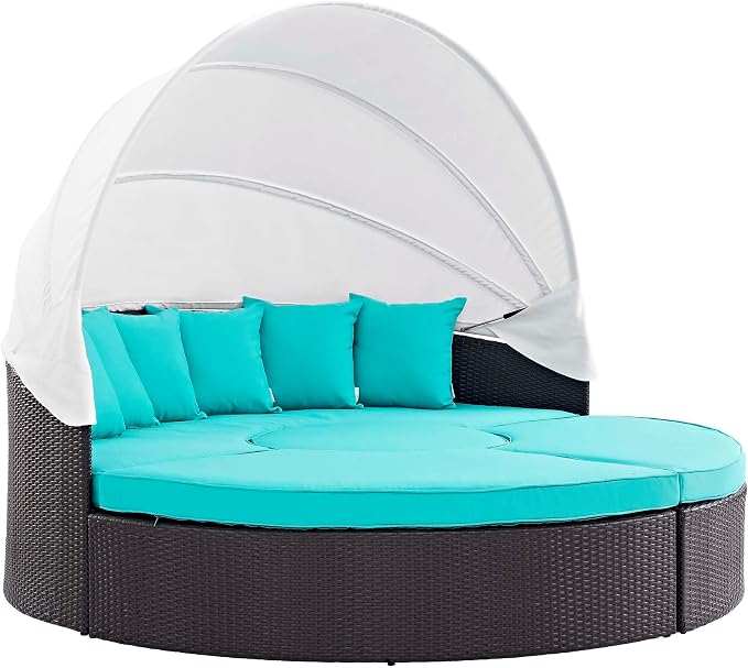 Modway Convene Wicker Rattan Outdoor Patio Retractable Canopy Round Poolside - Image 8