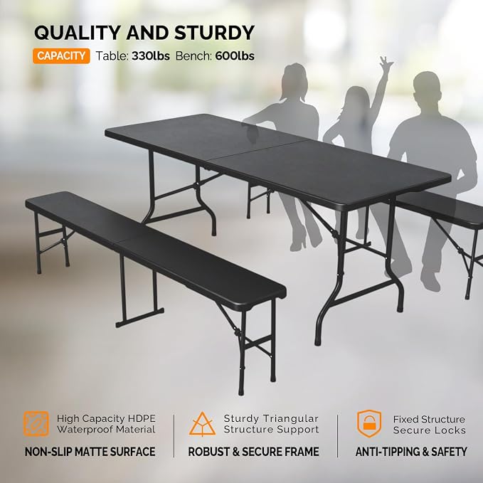 VINGLI Picnic Table Set with 2 Benches, 6 Feet Camping Table Chair Set - Image 4