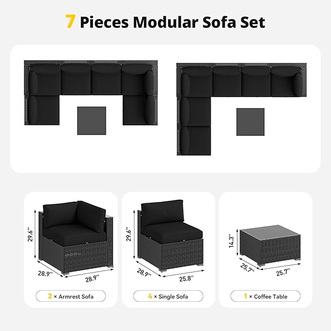Aoxun Patio Furniture Set, 7 Piece Outdoor Sectional Sofas - Image 6
