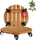 Idzo 2-Pack 14 Inch Acacia Wood Rolling Round Plant Caddy, Plant Caster by Idzo