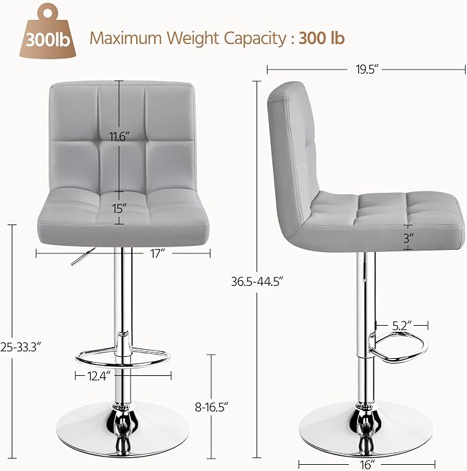 Yaheetech Single Bar Stool, PU Leather Adjustable Barstools, Modern Counter - Image 3