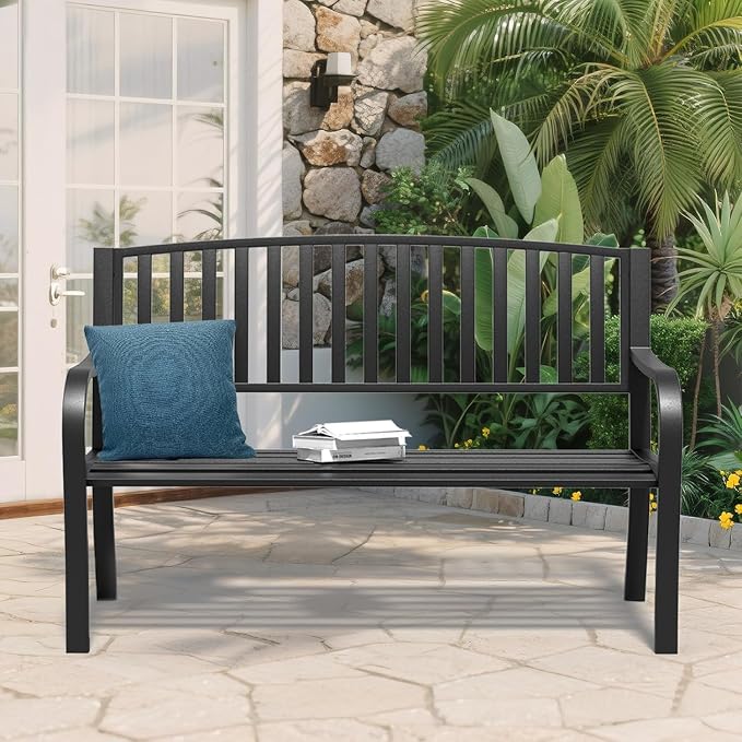 SHGJ&SOFT Outdoor Bench, Garden Bench, Cast Iron Metal Frame Patio Park Bench - Image 4