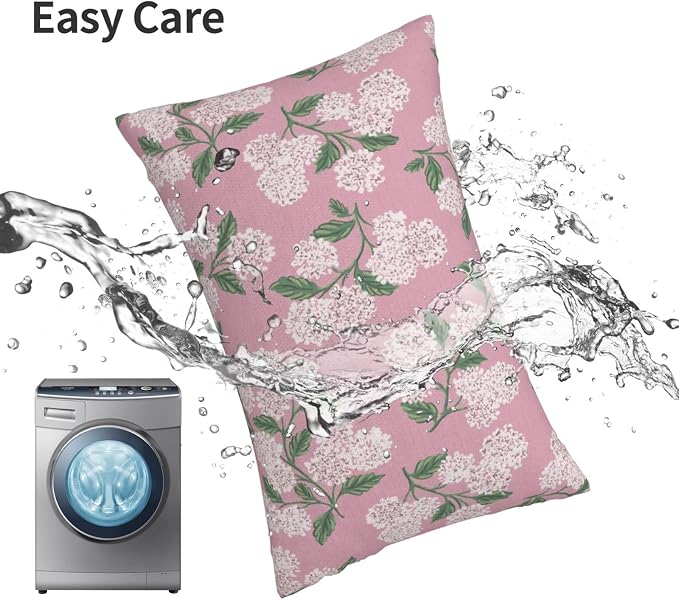 Pink Pillow Covers 12x20 Inch 2 Pcs Preppy Pink Green Hydrangea Flower Decor - Image 5