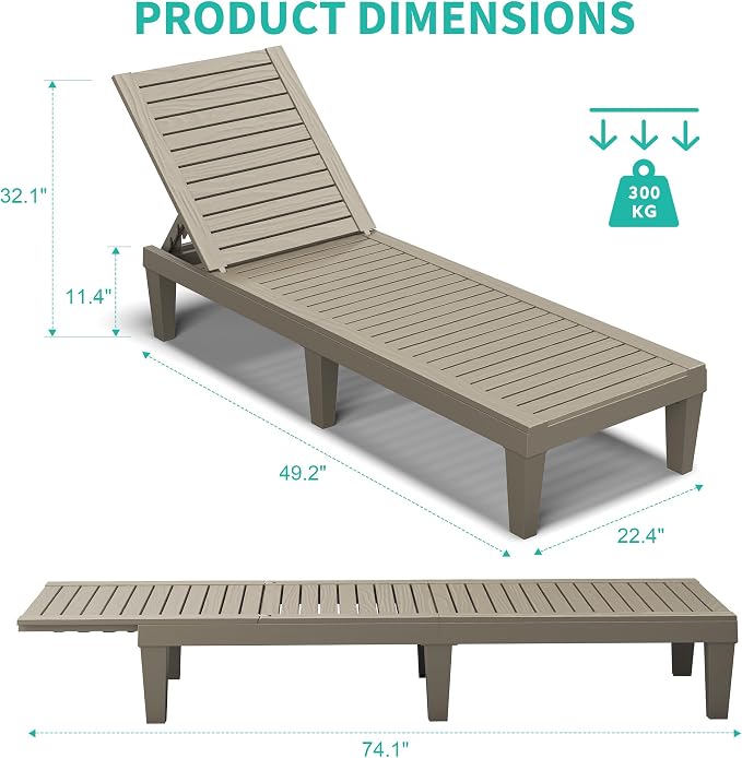 NUNU LAB Outdoor Chaise Lounge Chair Set of 3（2 of Chair and 1 of Side Table） - Image 2