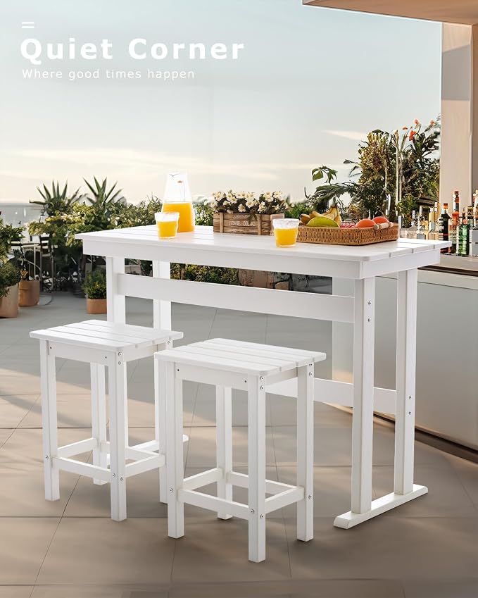 3 Piece HDPE Outdoor Bar Height Table and Chairs Set of 2 Includes High Top - Image 7