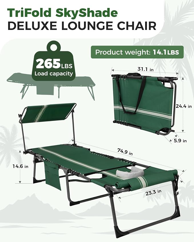 KingCamp Tanning Chair with Face Hole, Lounge Chairs Outdoor Folding Comfy - Image 2