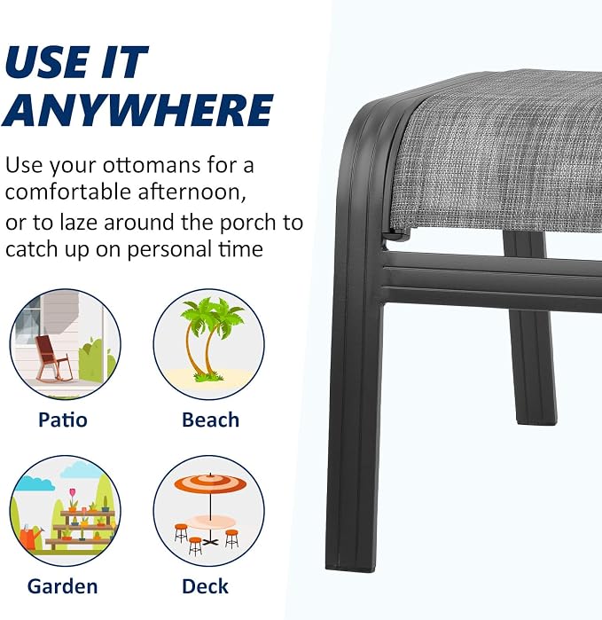 Outdoor Patio Ottoman Seat Textilene Portable Metal Footstool Portable Footrest - Image 5