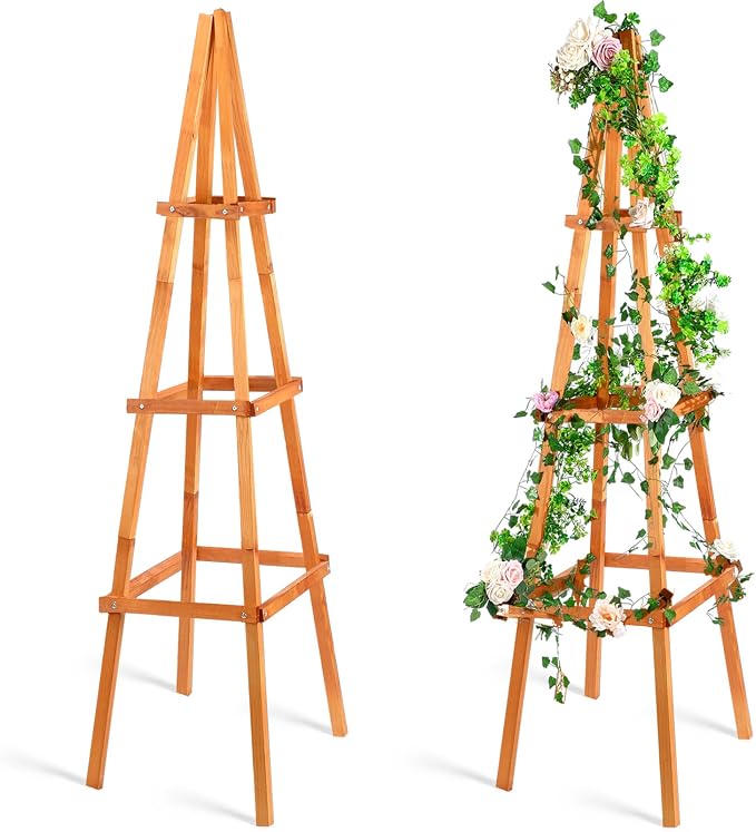 70.8in Tall Wooden Obelisk Trellis Outdoor Garden Trellises Easy Assembly by Wonderjune