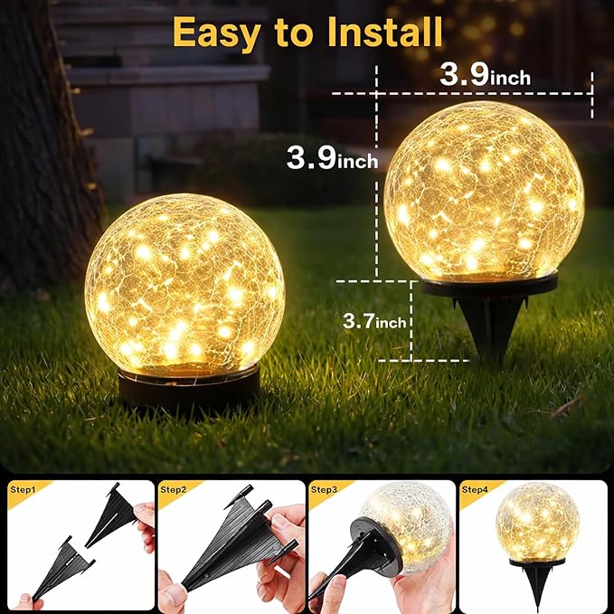 Solar Garden Lights Outdoor Waterproof, 6 Pack LEDs Cracked Glass Ball Light - Image 6