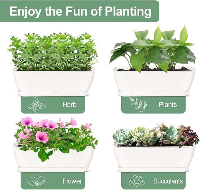 4-Piece White Rectangular Window Sill Planters - Image 7