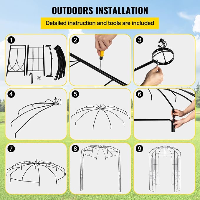 VEVOR Birdcage Shape Garden Arch, Heavy Duty Wrought Iron Arbor, Wedding Trellis - Image 6