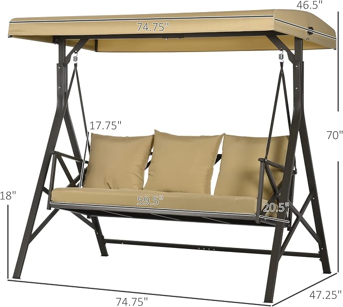 Outsunny 3-Seat Patio Swing Chair, Porch Swing Glider - Image 7