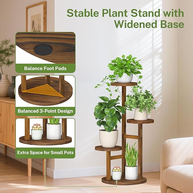 iDavosic.ly 3 Tier Plant Stand Indoor, Tiered Corner Wood Multiple Flower - Image 6