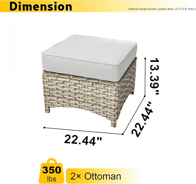 HOOOWOOO 2 Piece Patio Ottoman Set, Outdoor Wicker Ottomans, All Weather - Image 2