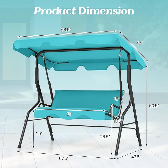Tangkula 3 Person Porch Swing, Patio - Image 6