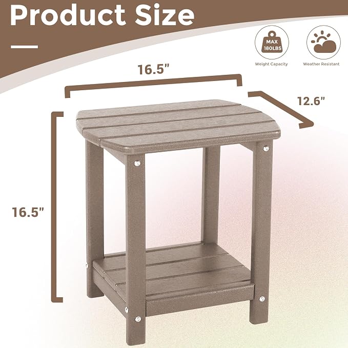 Adirondack Square Outdoor Side Table, 2-Tier Storage Patio Side Table, HDPE End - Image 3