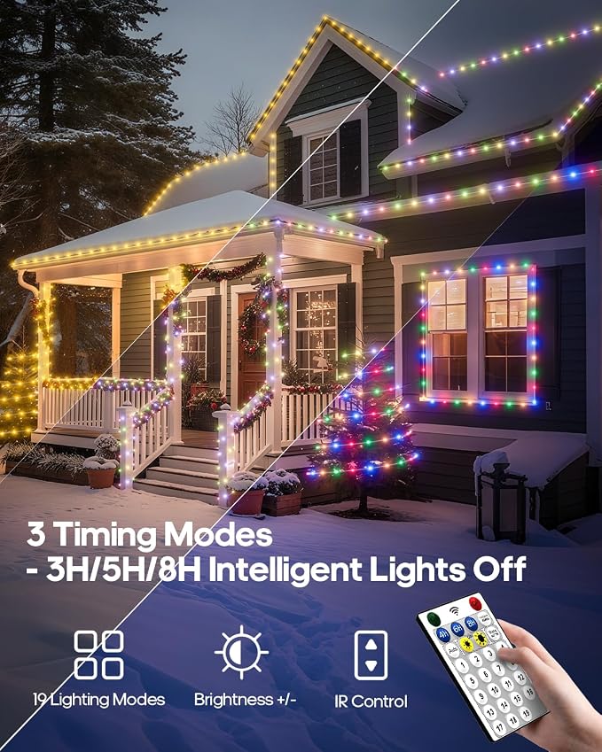 ICRGB Solar Rope Lights Outdoor, 66Ft 200LED 1800mAh Christmas String Lights - Image 4